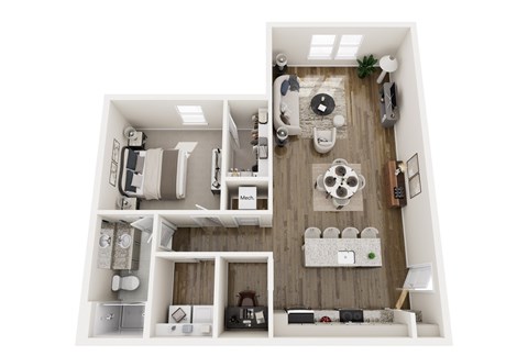 Floor plan for 1 bed, 1 bath, 991 sqft